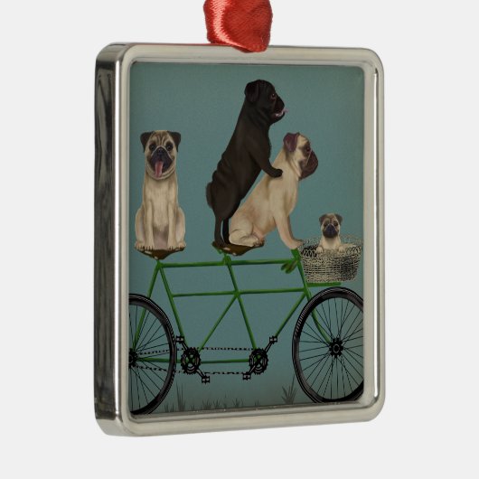 Pug Tandem Metalen Ornament (Rechts)