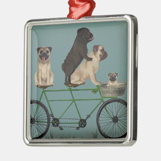 Pug Tandem Metalen Ornament (Links)
