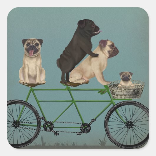 Pug Tandem Vierkante Sticker (Voorkant)