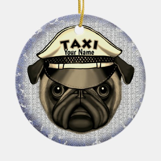 Pug Taxi Keramisch Ornament (Voorkant)
