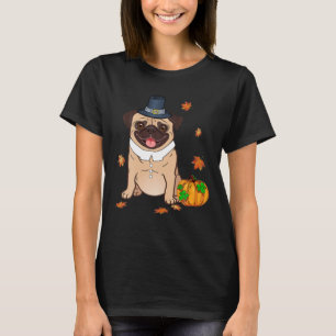 Pug Thanksgiving Costume Pilgrim Turkey Mannen Vro T-shirt