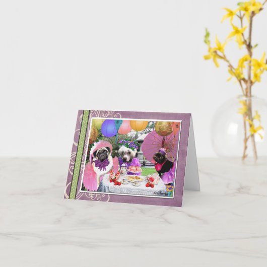 Pug Theekransje Kaart (Gele Bloem)