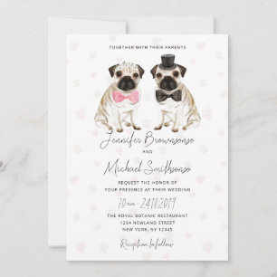 Pug thema poot hart hond trouwen kaart