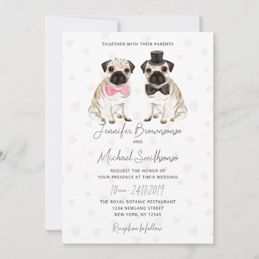 Pug thema poot hart hond trouwen kaart (Voorkant)