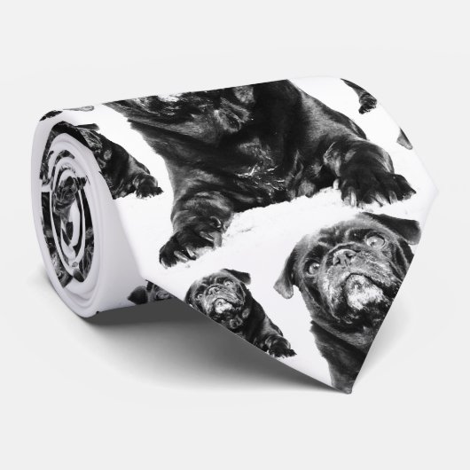PUG TieBlack Pug op White Stropdas (Opgerold)