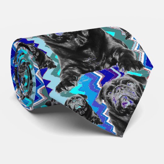 PUG TieBlack Pug/Rad Zag in blauw Stropdas (Opgerold)