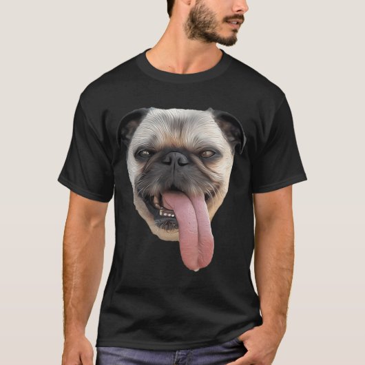 Pug Tong uit de bek hangend T-shirt (Voorkant)
