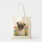Pug Tote – Watercolor Bag (Voorkant)