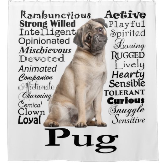 Pug Traits Shower Curtain Douchegordijn (Voorkant)