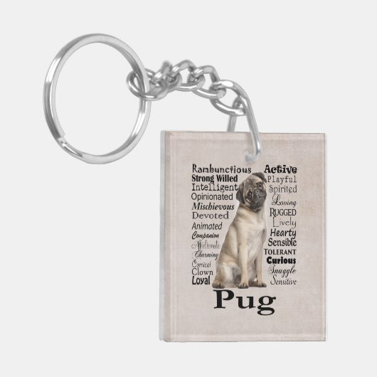 Pug Traits Sleutelhanger (Voorkant Links)