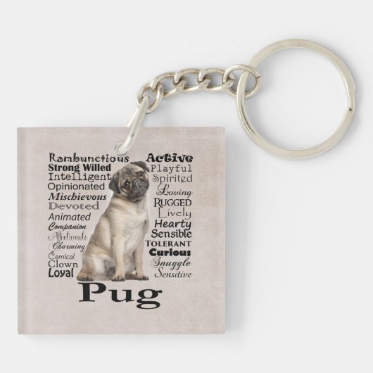 Pug Traits Sleutelhanger (Achterkant)