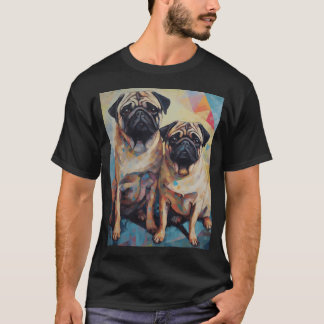 Pug Treat Feest - Cubistische Pugs Kunstwerk - Geo T-shirt