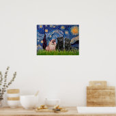 Pug Trio (1V,2B) - Sterrennacht Poster (Keuken)