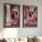 Pug Tropical Summer Vibes Pet Portrait Muurkunst Sets