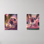 Pug Tropical Summer Vibes Pet Portrait Muurkunst Sets (Voorkant)