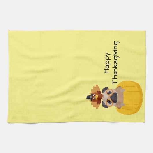 Pug Turkey Thanksgiving Theedoek (Horizontaal)