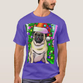 Pug Ugly Christmas Pug met een kerstboom en meisje T-shirt (Voorkant)