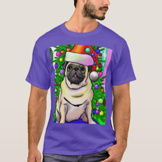Pug Ugly Christmas Pug met een kerstboom en meisje T-shirt
