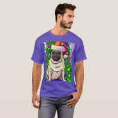 Pug Ugly Christmas Pug met een kerstboom en meisje T-shirt (Voorkant volledig)