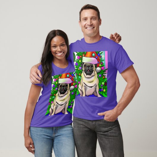 Pug Ugly Christmas Pug met een kerstboom en meisje T-shirt (Unisex)