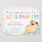 Pug Unicorn Birthday Invitation Pug Birthday Kaart (Voorkant)