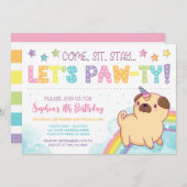 Pug Unicorn Birthday Invitation Pug Birthday Kaart (Voorkant / Achterkant)
