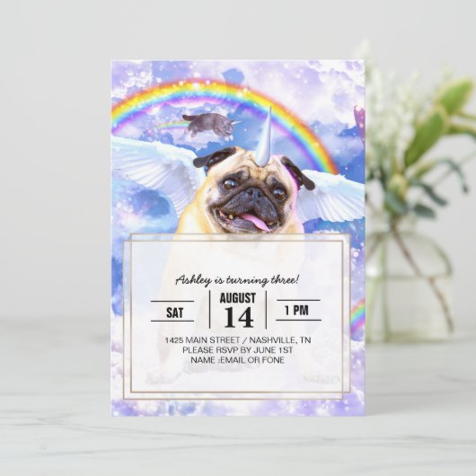 Pug unicorn - Cute pugicorn Kaart (Staand voorkant)
