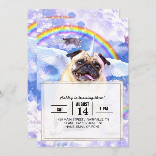 Pug unicorn - Cute pugicorn Kaart (Voorkant / Achterkant)