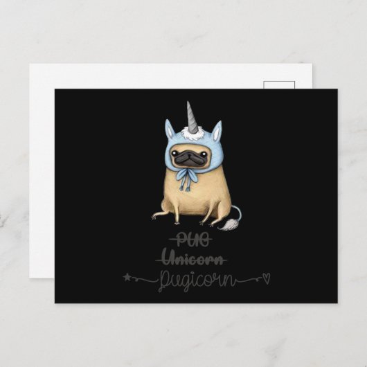 Pug unicorn equal PUGICORN Feestdagenkaart (Voorkant / Achterkant)