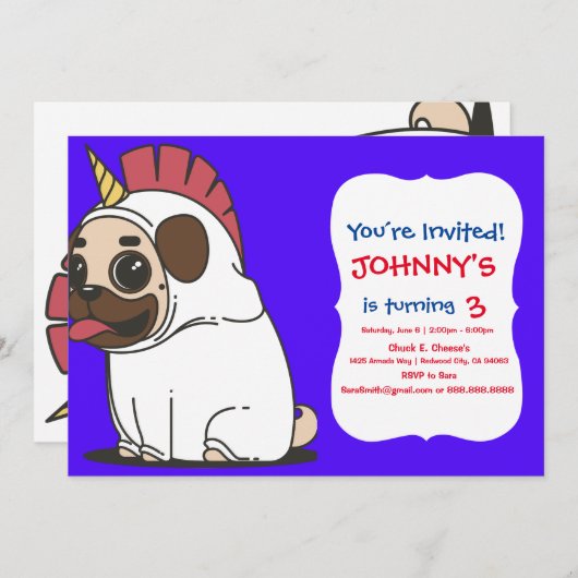 PUG UNICORN KAART (Voorkant / Achterkant)