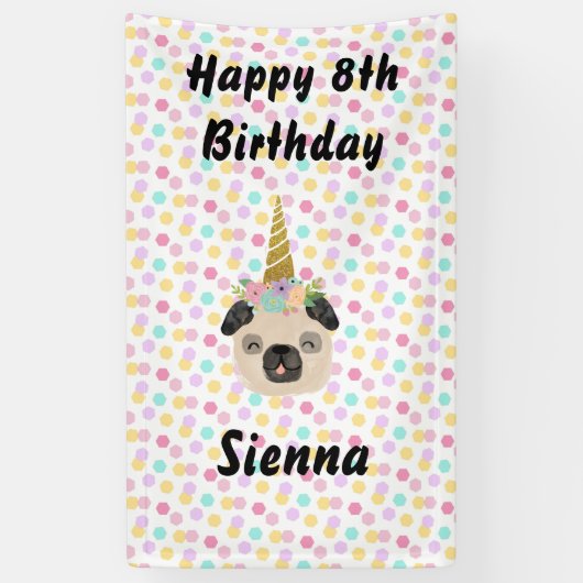 Pug Unicorn Little Girl Birthday Party Banner (Verticaal)