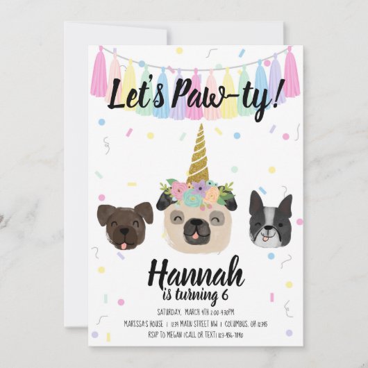 Pug Unicorn Puppy Dog Birthday Kaart (Voorkant)