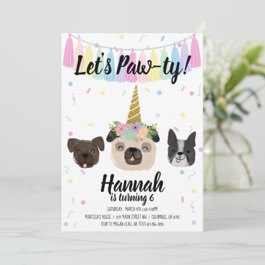 Pug Unicorn Puppy Dog Birthday Kaart (Staand voorkant)