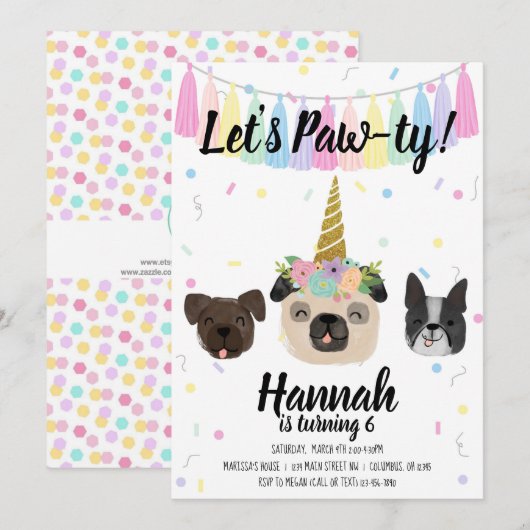 Pug Unicorn Puppy Dog Birthday Kaart (Voorkant / Achterkant)