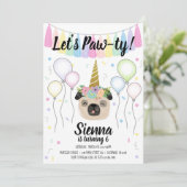 Pug Unicorn Puppy Dog Birthday Pawty Kaart (Staand voorkant)