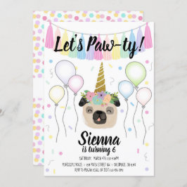 Pug Unicorn Puppy Dog Birthday Pawty Kaart