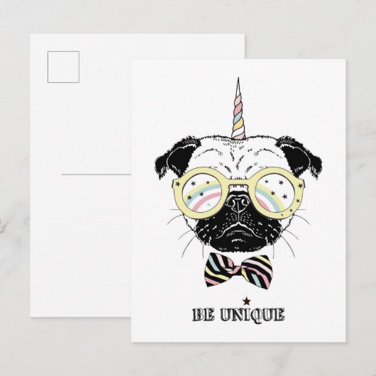 Pug Unicorn | uniek Briefkaart (Voorkant / Achterkant)