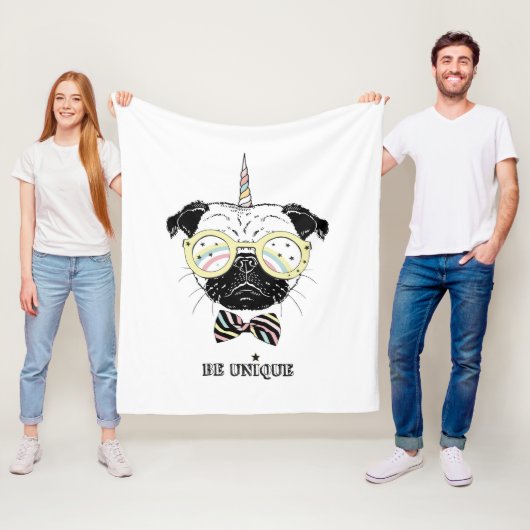 Pug Unicorn | uniek Fleece Deken (In situ)