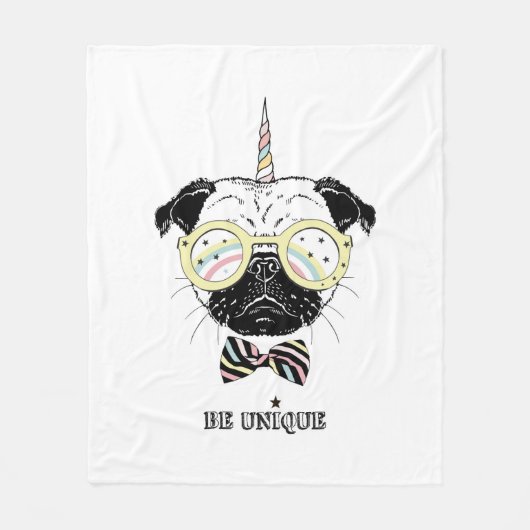 Pug Unicorn | uniek Fleece Deken (Voorkant)