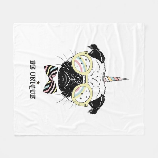 Pug Unicorn | uniek Fleece Deken (Voorkant (Horizontaal))