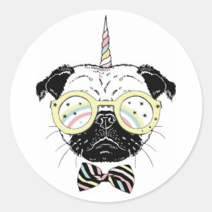 Pug Unicorn   uniek Ronde Sticker