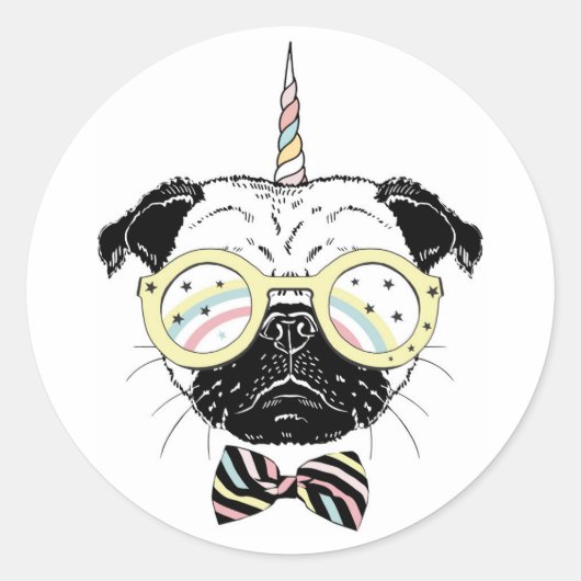 Pug Unicorn | uniek Ronde Sticker (Voorkant)