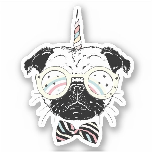 Pug Unicorn | uniek Sticker (Voorkant)