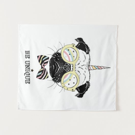 Pug Unicorn | uniek Wandkleed (Voorkant (horizontaal))