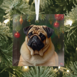 Pug vakantie glas ornament