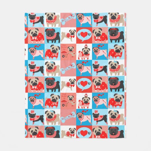 Pug Valentijn Quilt Fleece Deken (Voorkant)