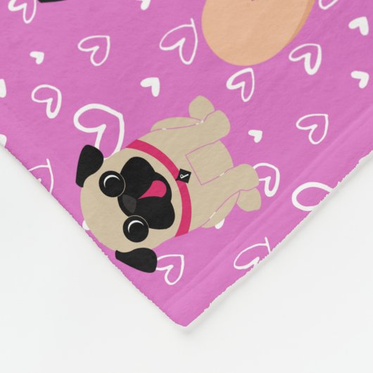 Pug Valentijn Snoep Hearts Fleece Deken (Hoek)