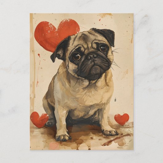Pug Valentijnsdag Briefkaart (Voorkant)