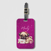 Pug Valentijnsdag Gepersonaliseerde Pug Puppy Lief Bagagelabel (Voorkant (verticaal))