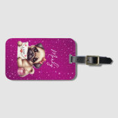 Pug Valentijnsdag Gepersonaliseerde Pug Puppy Lief Bagagelabel (Voorkant (horizontaal))